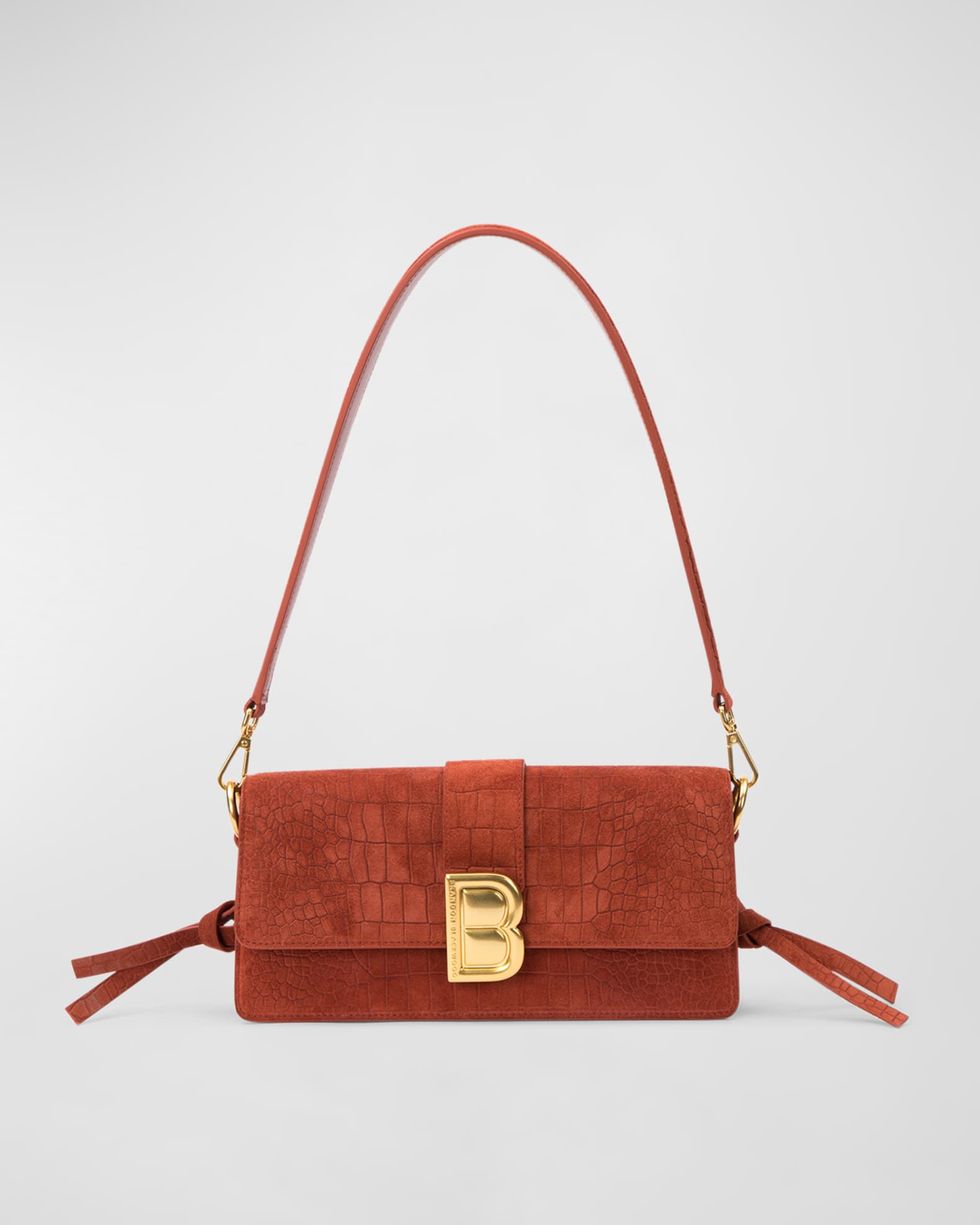 Nia Croc-Embossed Suede Shoulder Bag