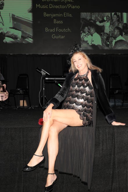 Denise Blondeau, member of the Jelly Roll Jazz Band, poses on the stage at Sarasota Sailor Circus. The Westcoast Black Theatre Troupe’s 22nd Anniversary Gala was held on Saturday, December 4, 2021 at the Circus Arts Conservatory’s Sailor Circus Arena in Sarasota, Florida. The event titled “A Night at the Savoy” turned the arena into a replication of New York City’s famous Harlem public, no-discrimination ballroom, The Savoy, which was in operation from 1926 – 1958.WBTT uses funds for education, artist development and a mentoring program geared toward underserved young people.