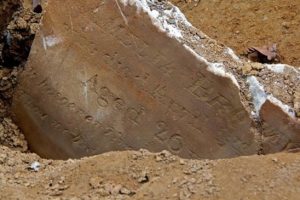 A stone unearthed at the old Mother Bethel burial site records the death of Amelia Brown, who died April 3, 1819, and the inscription: "Whosoer lives & believeth in me thou we be dead yet shall we live."