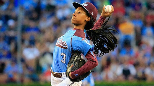 Mo'ne Davis #3 of Pennsylvania pitches to a Nevada batter during the first inning of the United States division game at the Little League World Series