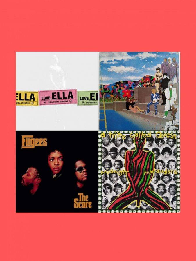 Khalil+Bourgoub%E2%80%99s+collection+of+music+queued+up+to+celebrate+influential+Black+artists+includes+a+diverse+representation+of+the+most+impactful+genres+of+music+they+have+played+key+roles+in+advancing.+Album+covers+are+Love%2C+Ella+by+Ella+Fitzgerald%2C+Around+The+World+In+A+Day+by+Prince+and+The+Revolution%2C+The+Score+by+Fugees+and+Midnight+Marauders+by+A+Tribe+Called+Quest.+Graphic+by+Khalil+Bourgoub%0A