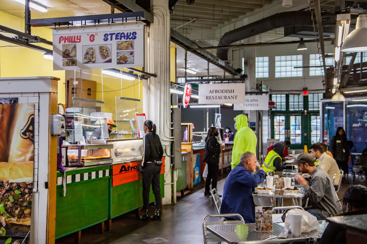 The Municipal Market known locally as the Sweet Auburn Curb Market offers a variety of food stalls alongside its meat, seafood, and produce vendors. 
