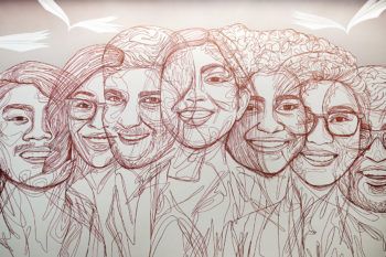 Mural by Atlanta-based artist Yehimi Cambrón inside the Memorial Student Center at Texas A&M University on March 30, 2022.
