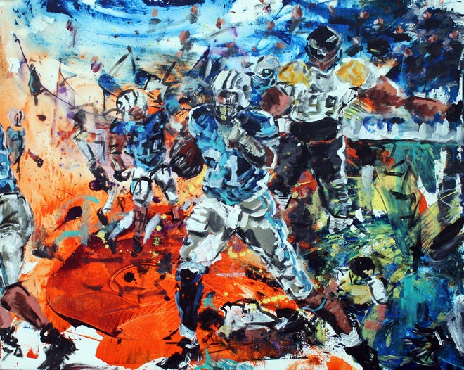 Ludovic Nkoth painted "Game Day" in 2014 as part of a senior year project at Dorman High School in Spartanburg SC.