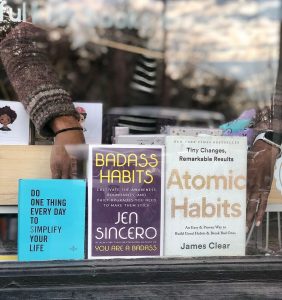 books in a window