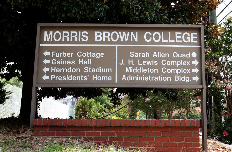 A Morris Brown College directional sign.