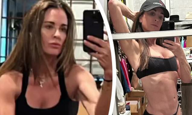 Kyle Richards shows off toned arms in black tank top during gym workout… after denying Ozempic use