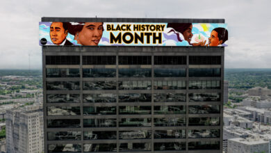 Artist creates digital mural for Black History Month atop 100 Peachtree