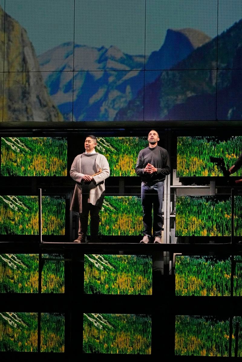Adam Lau as Kobun and Moore as Jobs.