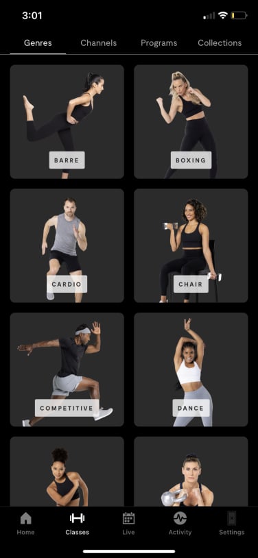 Screenshot of genre page on Lululemon Studio app