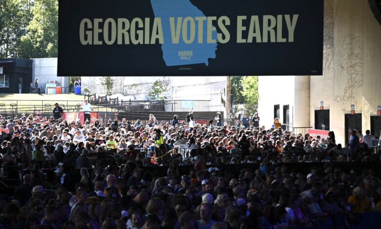 Kamala Harris returns to Georgia to rally voters as state’s early voting numbers surge