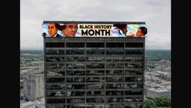 Artist creates digital mural for Black History Month atop 100 Peachtree